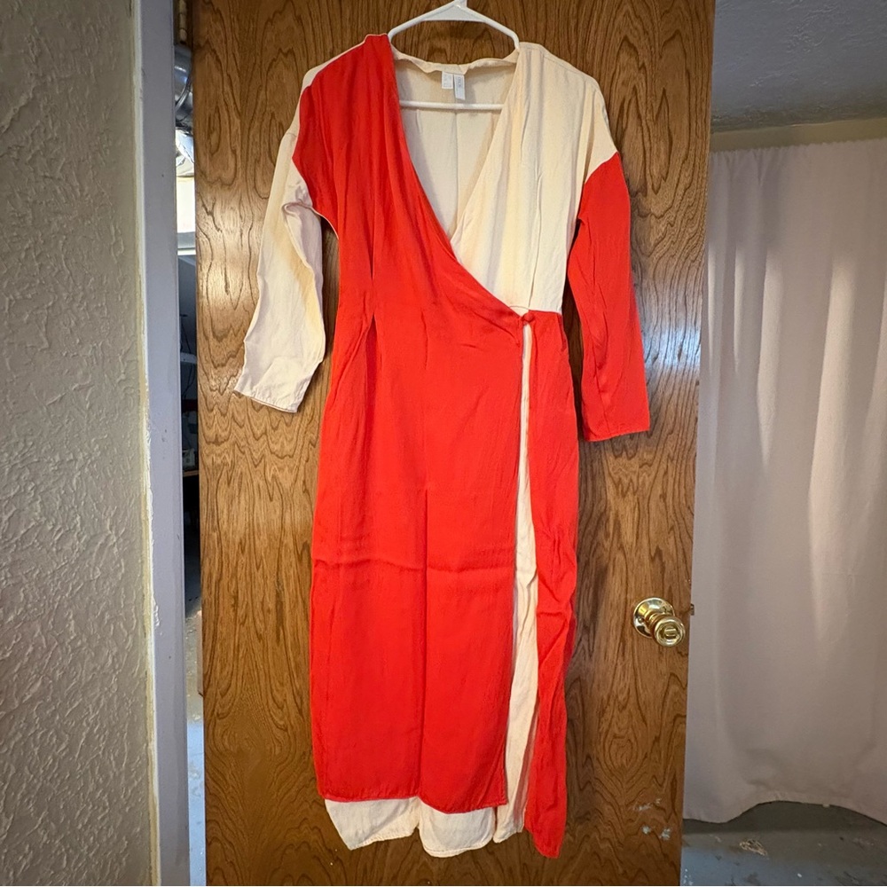 ASOS Red and Cream Asymmetrical Wrap Dress